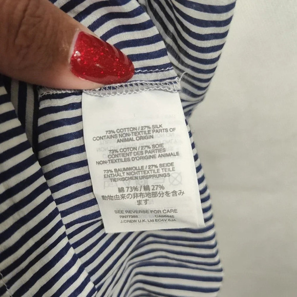 J Crew Blue Stripe Top Women Size 6 Long Sleeve Tie Neckline Nautical Semi-sheer - Picture 7 of 9
